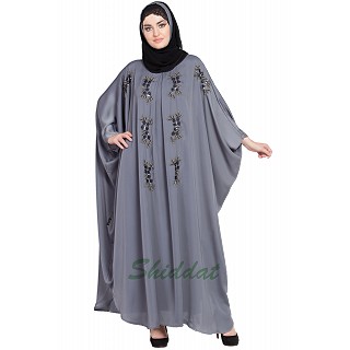 Designer Kaftan abaya with Handwork- Grey